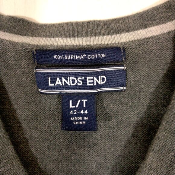 Lands’ End Sweater Vest Mens Gray Supima Cotton Knit V Neck Pullover Preppy - Picture 4 of 5